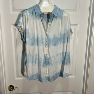 Wonderly White and Blue Striped Tie Dye Blouse